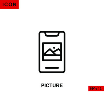Icon picture on phone. Outline, line or linear vector icon symbol sign collection for mobile concept and web apps design.