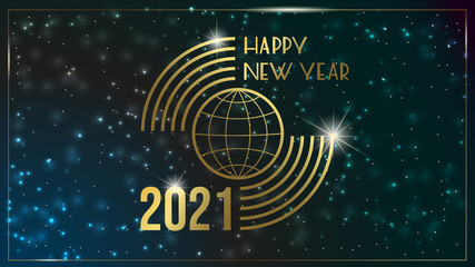 Happy New Year 2021 greeting card against the background of the starry sky.