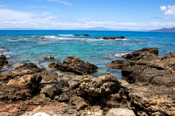 Rocky shore exotic beach rocks and waves