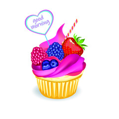 Cream cake decorated with berries beautiful cake, culinary 

