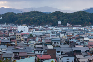 冬の岐阜県高山市の住宅街の風景