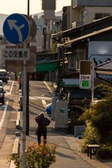 夕方の日差しと高山市の町並みの風景