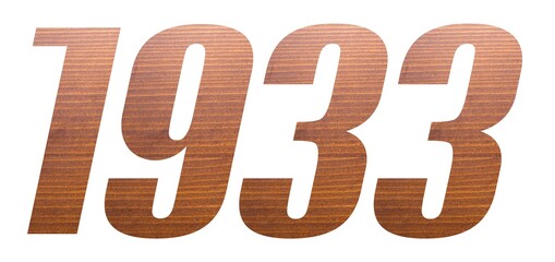 1933 with brown wooden texture on white background.