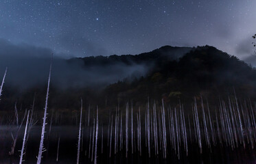王滝村自然湖冬の星空