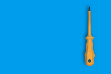 Metal screwdriver with rubber pads. Screwdriver background.