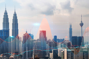 Forex and stock market chart hologram over panorama city view of Kuala Lumpur. KL is the financial center in Malaysia, Asia. The concept of international trading. Double exposure.