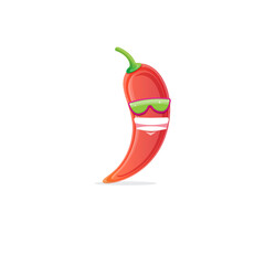 vector funny cartoon red hot chilli pepper character with sunglasses isolated on white background. funky smiling cute mexican paprika pepper vegetable character.