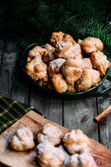 Profiteroles with custard on the table