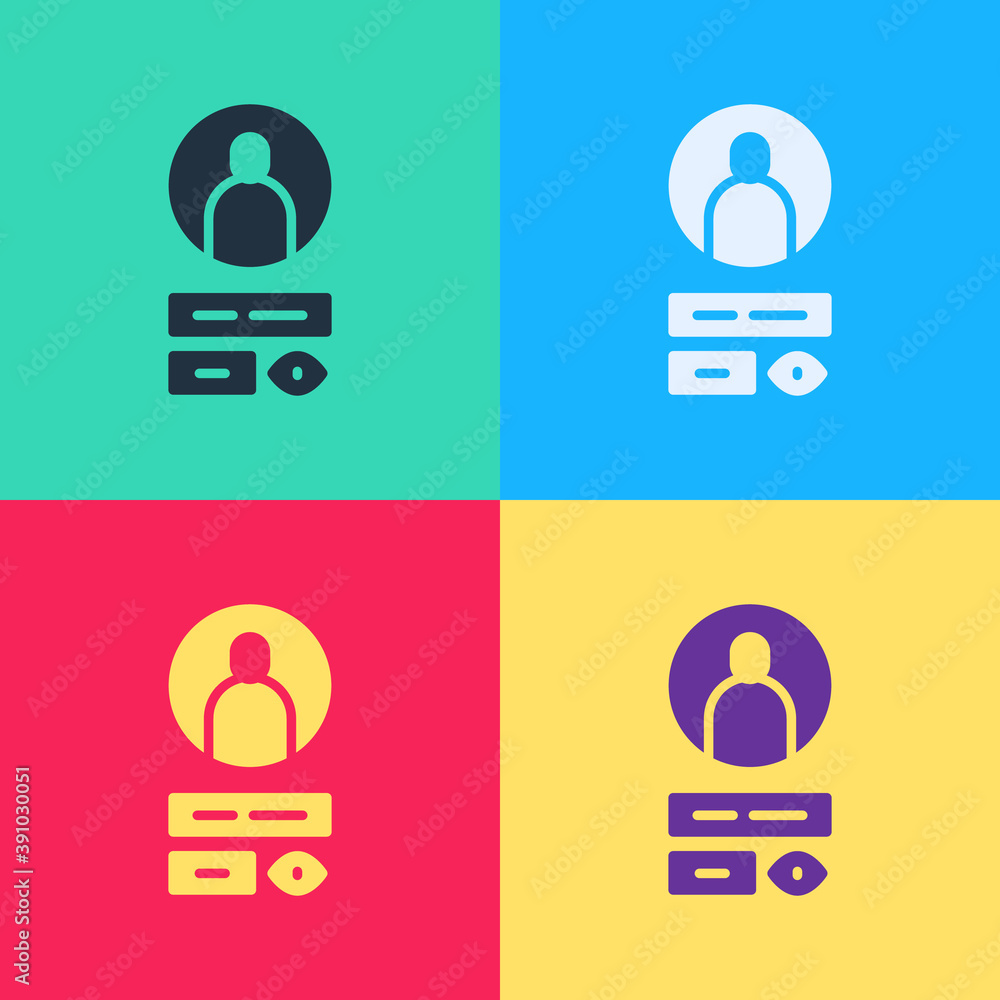Aufkleber pop art create account screen icon isolated on color background. vector illustration.