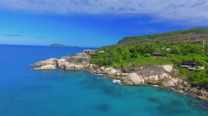 Fototapeta na wymiar La Digue, Seychelles. Aerial view of amazing tropical beach on a sunny day