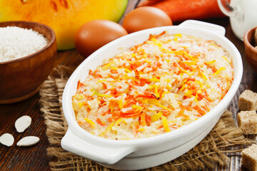 Pumpkin casserole with carrot and rice