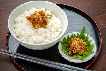 阿蘇の郷土食、醤油の実と御飯