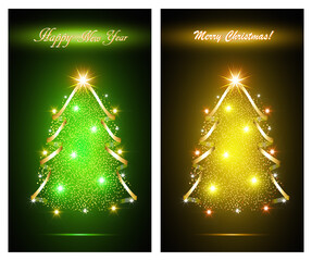 Happy new year card with abstract christmas tree