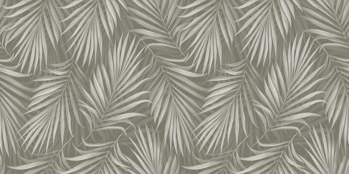 Tropical exotic seamless pattern with palm leaves. Hand-drawn vintage illustration, background and texture. Good for production wallpapers, cloth, fabric printing, goods.