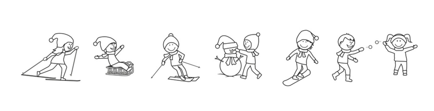 Coloriage-Enfants &agrave; la neige