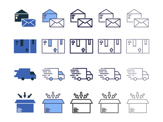 Cargo - Mail Delivery icons color and outline. Vector set. Used for web