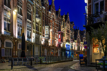 Obraz premium Old street in Ghent (Gent), Belgium. Architecture and landmark of Ghent. Night cityscape of Ghent.