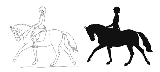 Girl riding a pony Equestrian sport Vector illustration