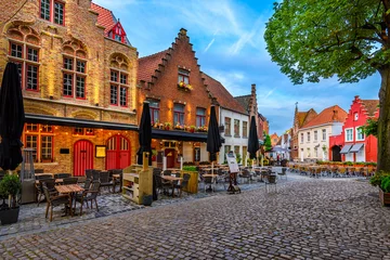 Crédence en verre imprimé Brugges Old street of the historic city center of Bruges (Brugge), West Flanders province, Belgium. Cityscape of Bruges.