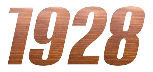 1928 with brown wooden texture on white background. - obrazy, fototapety, plakaty