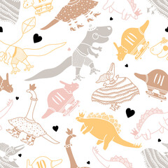 Seamless pattern with cute cartoon dinosaurs.Vector. Design for fabric, print, textile, wrapping paper.