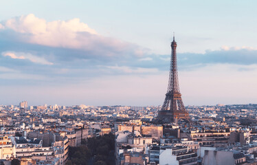 Skyline of Paris with Eiffel Tower, France - Powered by Adobe