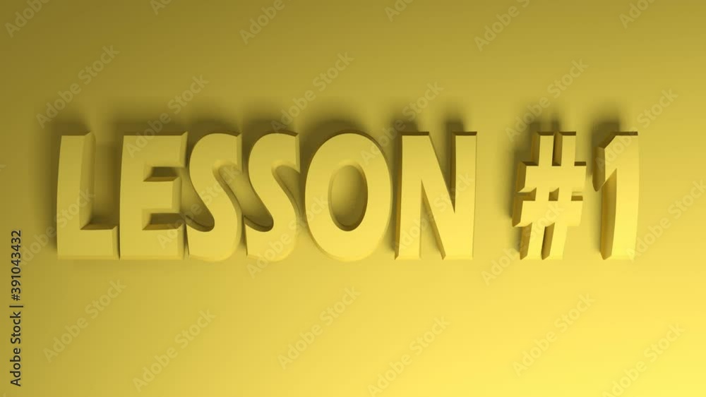 Poster the write lesson 1 in yellow letters onyelllow background, going from the right side to the left sid