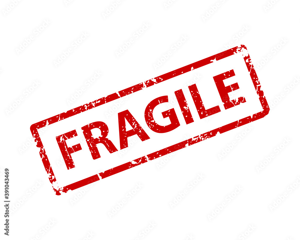 Poster fragile stamp vector texture. rubber cliche imprint. web or print design element for sign, sticker, 