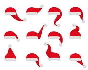 Santa hat vector. Set christmas red hats isolated on white.