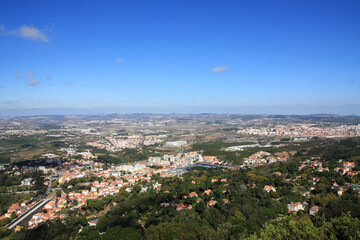 Panorama of Sintra in Portugal. View from the Castle of the Moors in Sintra