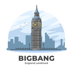 Bigbang Clock Tower England Landmark Minimalist Cartoon Illustration
