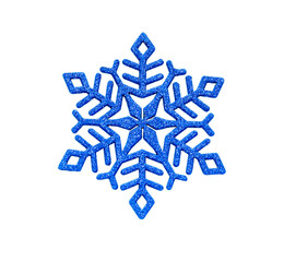 
Blue carved snowflake on white background
