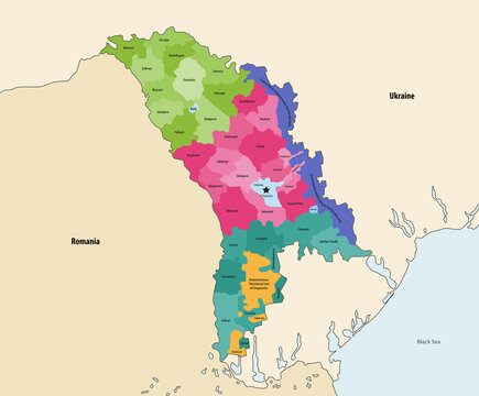 Moldova administrative divisions vector map with neighbouring countries and territories