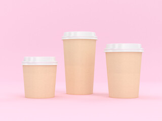 Modern Reusable Cardboard Cup 3D Rendering With pink Background for Hot and Cold Drinks, Espresso Coffee Milk Tea Beverage Copy Space
