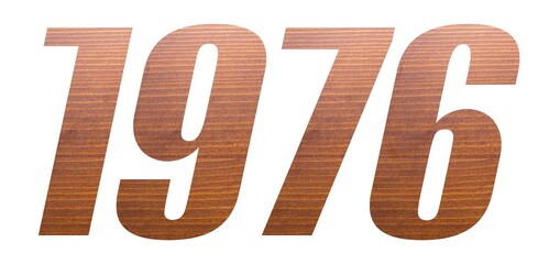 1976 with brown wooden texture on white background.