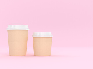 Modern Reusable Cardboard Cup 3D Rendering With pink Background for Hot and Cold Drinks, Espresso Coffee Milk Tea Beverage Copy Space
