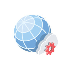 Cog gears globe cloud cog settings. Vector 3d isometric, color web icons set, new flat style. Creative illustration, idea for infographics.