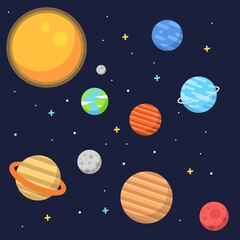 Naklejka premium Solar system vector kids cartoon planet seamless pattern. space pattern, planet pattern, solar system background. Flat design solar system.