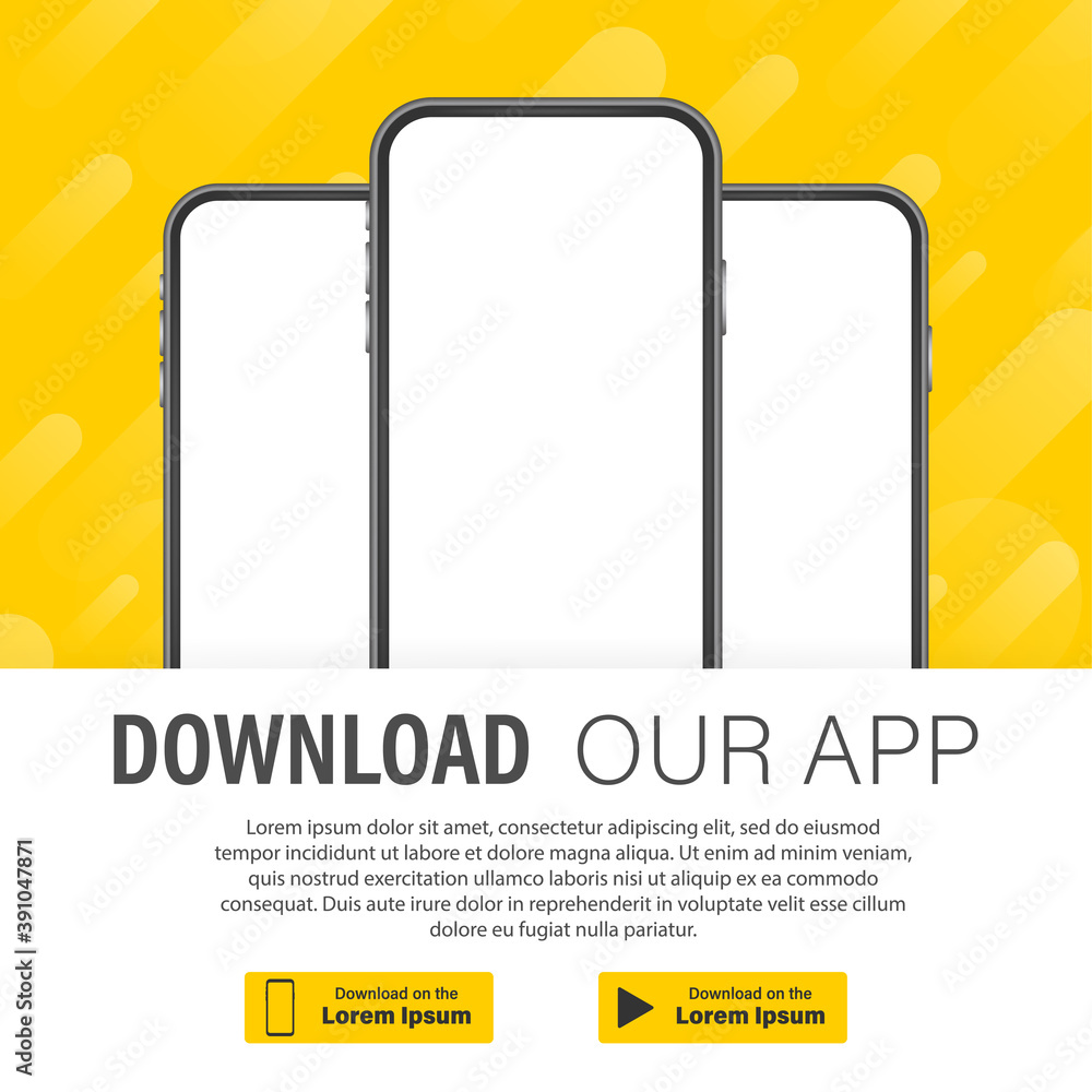 Poster Download page of the mobile app. Empty screen smartphone for you app. Download app. Vector stock illustration