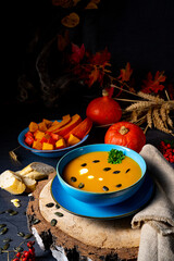 delicious creamy pumpkin soup with coconut milk