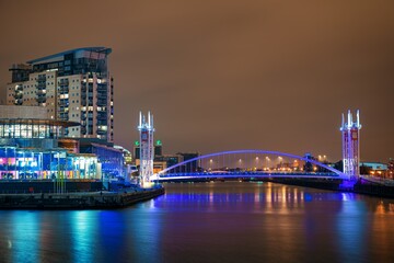 Manchester Salford Quays business district night view