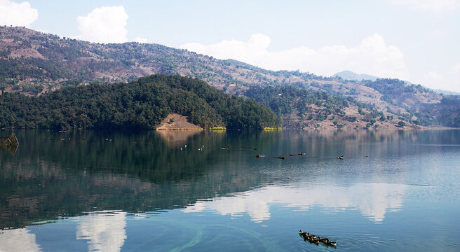 nepal pokhara landscape with the lake view