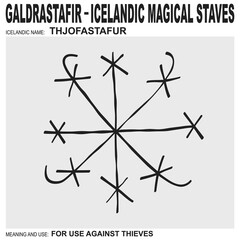  vector icon with ancient Icelandic magical staves Thjofastafur. Symbol means and is used against thieves