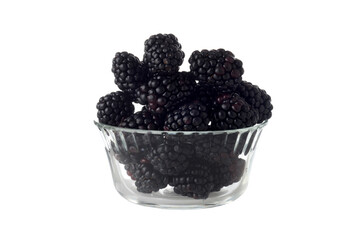 isolated glass bowl of blackberries