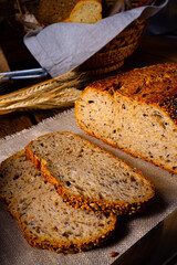 Flaxseed bread with a poppy seed and sesame mixture