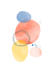 Modern minimalist art background with oval shapes and doodles. Hand painted brush vector texture. Watercolor mid century illustration. Suitable for brochures, wall decor, postcards, newsletter, covers