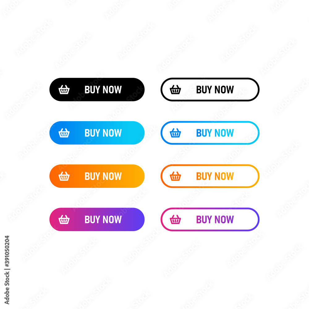 Poster buy now buttons icon set. flat button with colorful gradient. colorful buttons for sites and applica