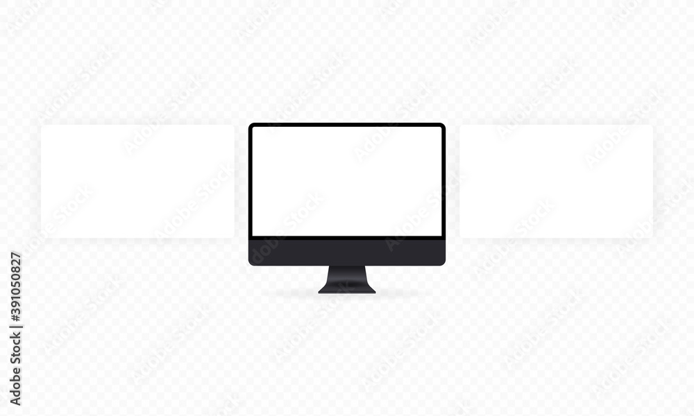 Poster space gray computer monitor mockup with blank web wireframing pages. the concept of web design. a la