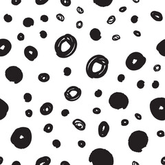 Doodle dots texture. Seamless pattern with ink brush circles. Abstract Hand drawn background for design and decoration textile, covers, package, wrapping paper.