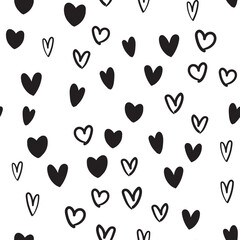 Heart doodles texture. Hand drawn valentine's day pattern. Hearts background.